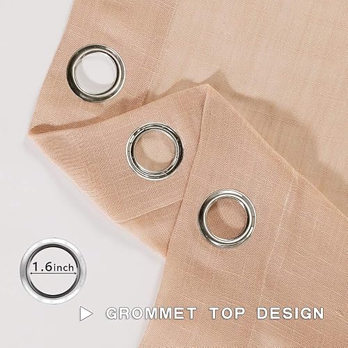 Miniatura 2 de MIULEE 2 - Paneles de lino texturizado semitransparentes, cortinas elegantes para ventana, cortinas sólidas con ojales superiores, de gasa, para
