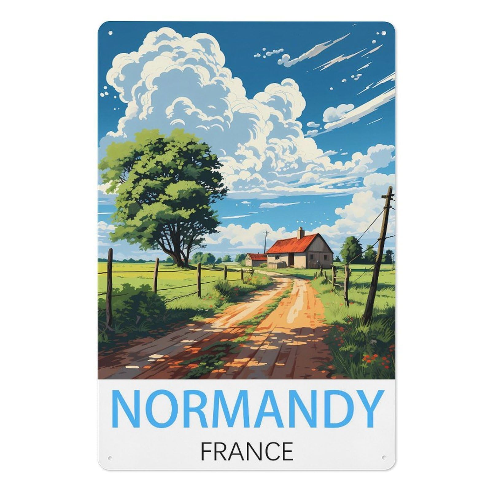 Normandy France Retro Design Tin Paintings Vintage Tin Sign 08x12inch(20x30cm) Wall Art for Home Office Bedroom Living Room Cafes Wall Decor