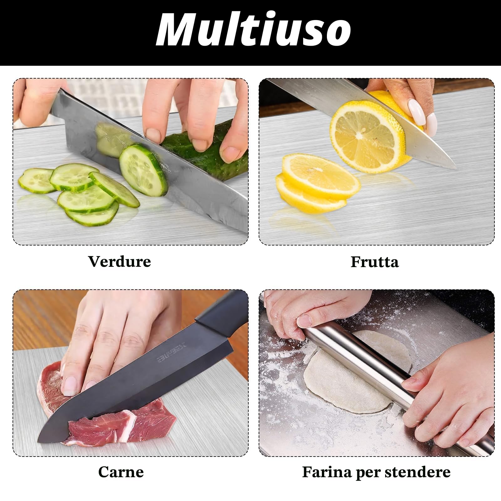 Pavlleen Tagliere in acciaio inox 30x20cm per carne pane verdura frutta