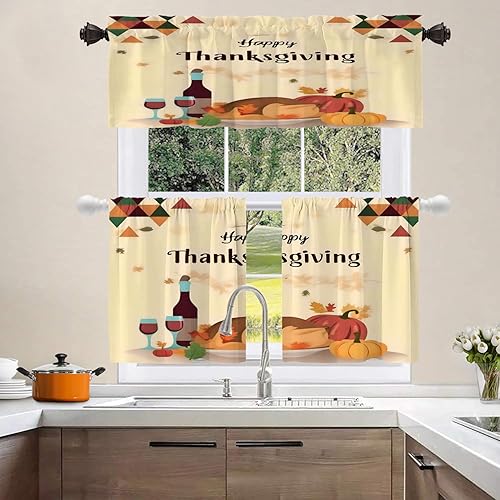 Vista 14 de Shrahala Ethnic Geometric Tribal Kitchen Valances Half Window Curtain, Native American Navajo Tribal Design Print Kitchen Valance for Window Ink
