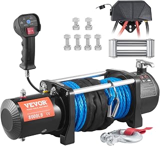 VEVOR Electric Winch, 12V 8000 lb Load Capacity Nylon Rope Winch, IP67 7/20” x 85ft ATV Winch with Wireless Handheld Remote & Hawse Fairlead for Towing Jeep Off-Road SUV Truck Car Trailer Boat