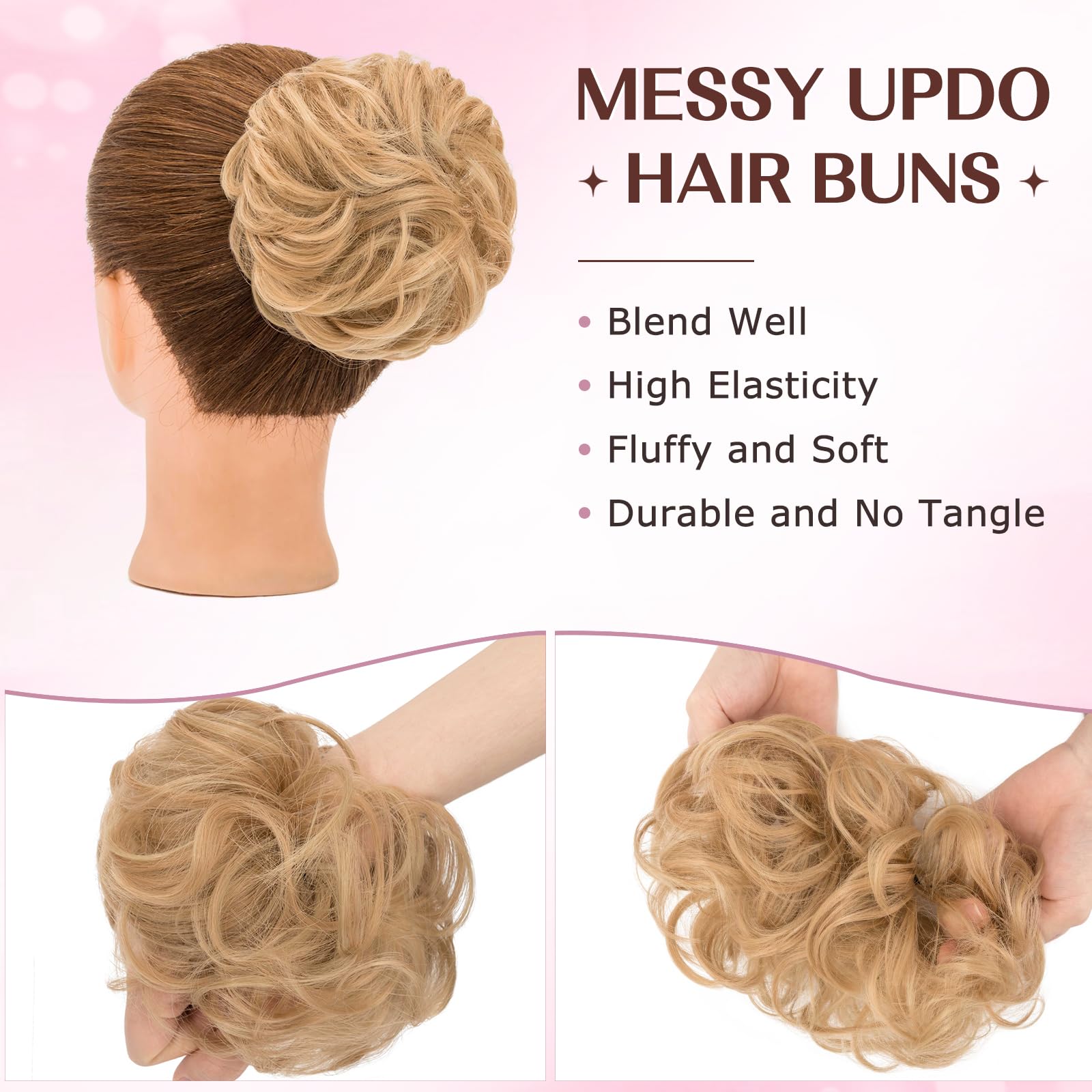 S-noilite Messy Bun Hair Piece, Curly Wavy Hair Bun Extensions, 30g - Golden Blonde, 30 G - Image 3