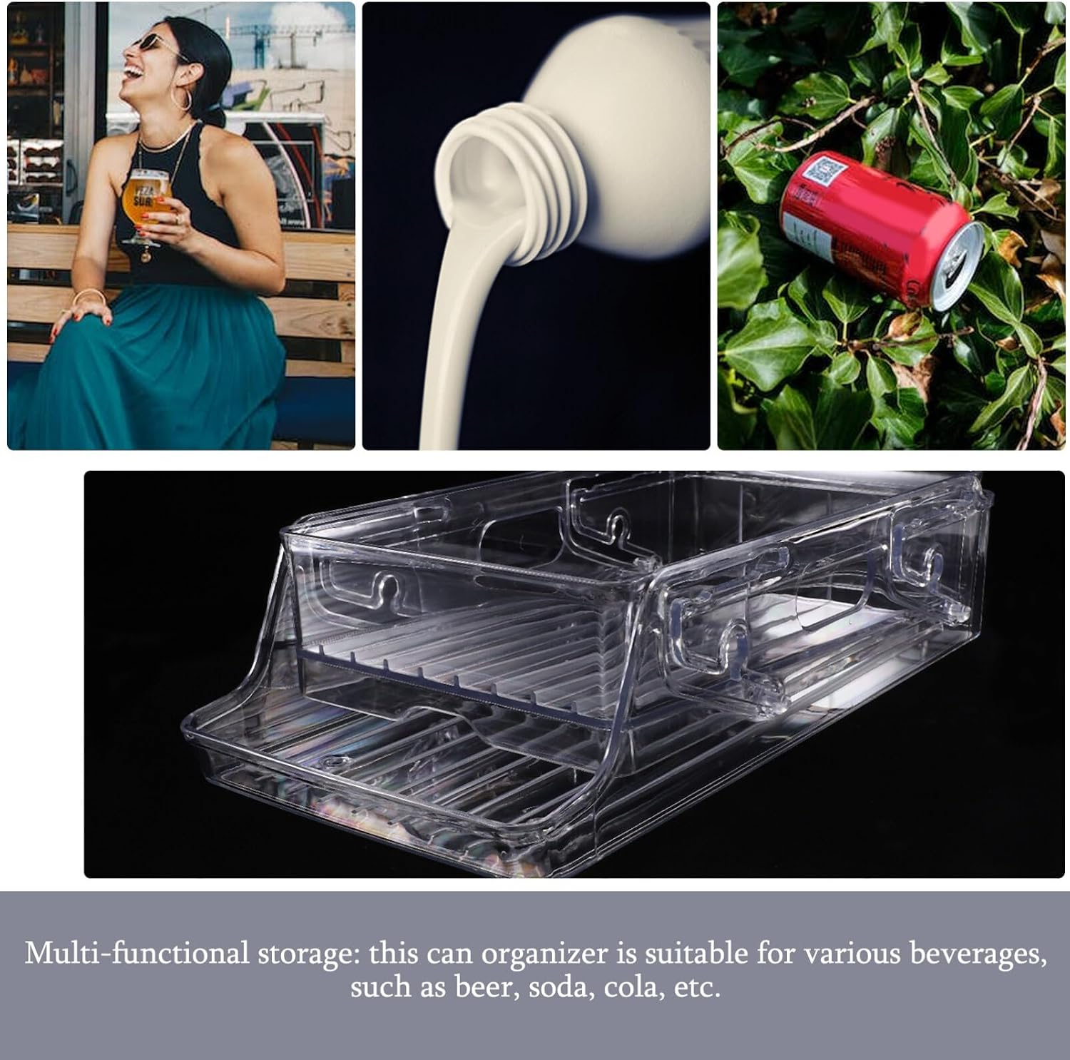 Didiseaon storage rack dispenser bin for refrigerator beverage can storage organizer fruit containers for fridge soda rack convenient soda holder can organizer drink container plastic beer