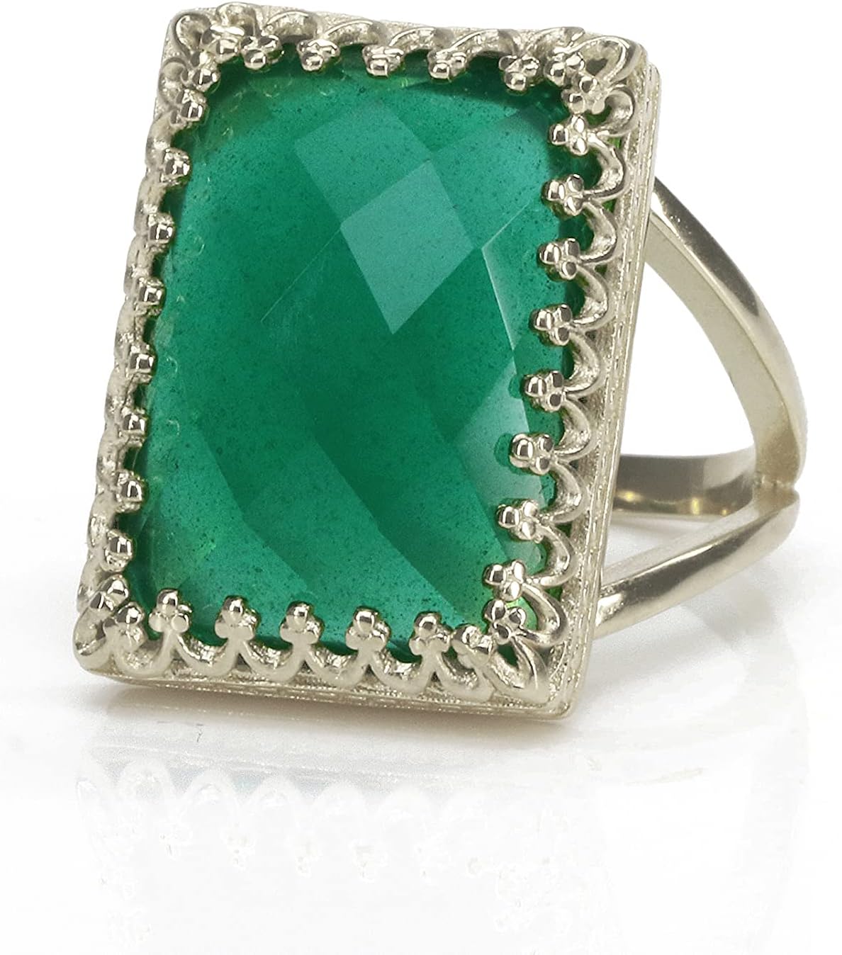 Classy Green Onyx Ring - Lovely Green Onyx in 925 Sterling Silver - Handcrafted Onyx Rings for Women - Onyx Jewelry Great for Parties, Everyday Wear - Sizes 3-12.5