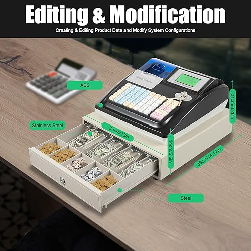 Miniatura 6 de Caja registradora de 48 llaves, cajas registradoras electrónicas con cajón de monedas, comprueba los billetes, sistema de monedas POS para pequeñas