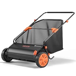 VEVOR Push Lawn Sweeper, 30 in Leaf & Grass Collector with 12 cu. ft. Hopper Bag, Adjustable Brush Height & Spinning Brushes, Heavy Duty Yard Sweeper with Rubber Wheels for Leaves Grass Cleanup