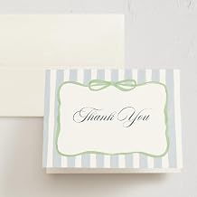 Minted Thank You Cards Pack, 10 Thank You Cards with 10 Envelopes, Blank Card, Green Bow & Striped Design, Baby Shower, New Mom, Baptism & Christening, Luxurious Paper, Designed by Independent Artists