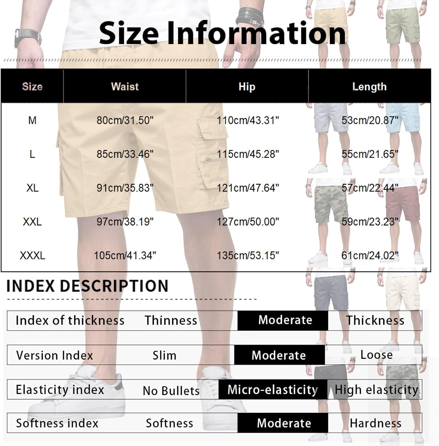 Cargo Shorts for Men Relaxed Fit Fishing Chino Shorts with Pockets Knee Length Summer Casual Work Bermudas