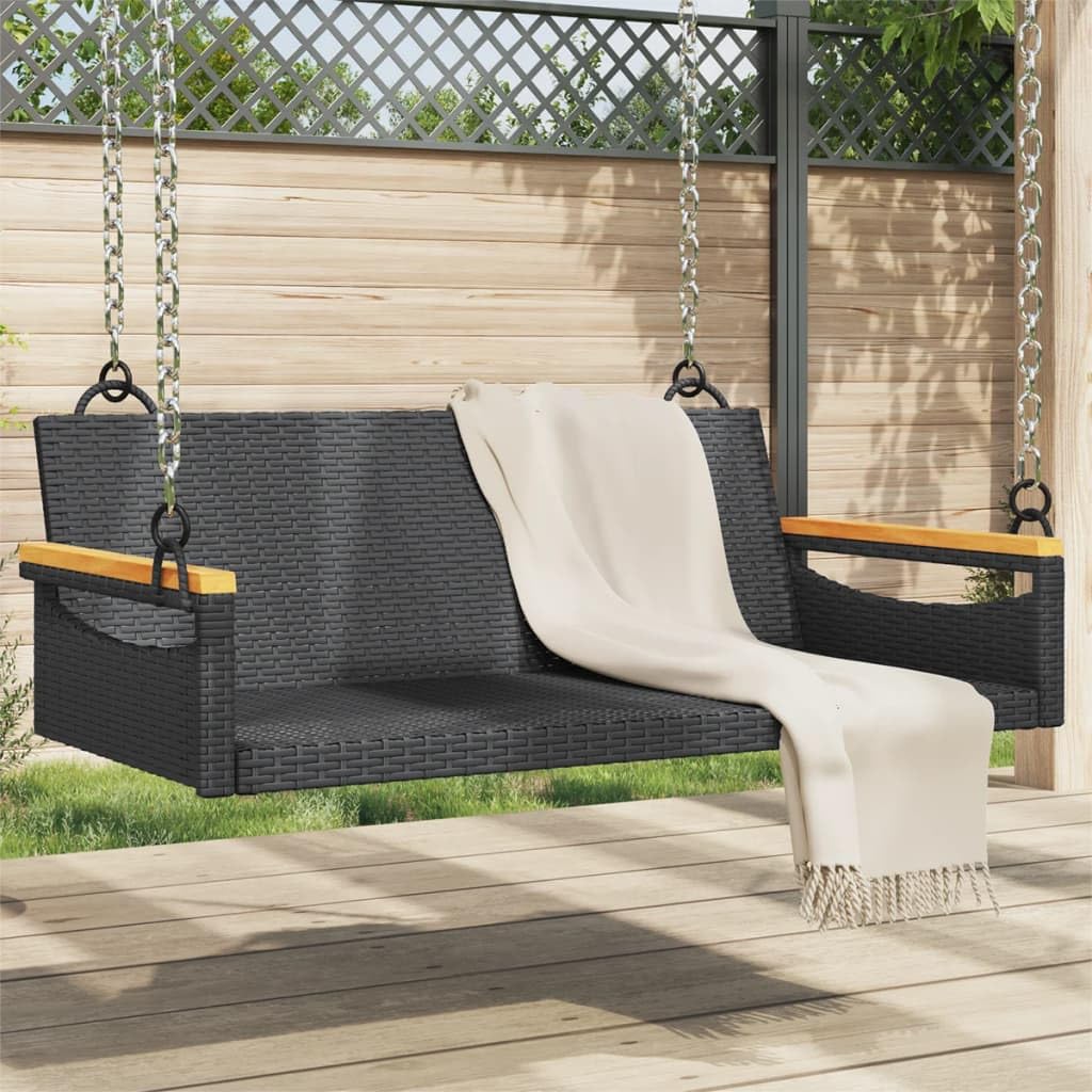 vidaXL Panchina Dondolo Nera 109x62x40 cm in Polyrattan, seduta sospesa, seduta a dondolo da giardino, seduta a dondolo in polyrattan