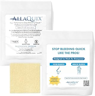 AllaQuix Stop Bleeding Gauze Pads – (2"x2") | Hemostatic Wound Dressing for Cuts & First Aid Kits | Sterile, Drug-Free, Fast Clotting Pads