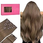 WENNALIFE Clip in Hair Extensions, 150g 14 Inch 9pcs Light Ash Brown Human Hair Extensions Thicker Clip in Hair Extensions Real Human Hair Clip Set Double Weft