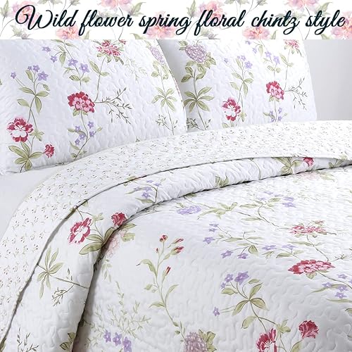 Miniatura 2 de Cozy Line Home Fashions - Juego de ropa de cama reversible con flores silvestres de primavera y diseño floral de lavanda rosa, colcha y colcha para