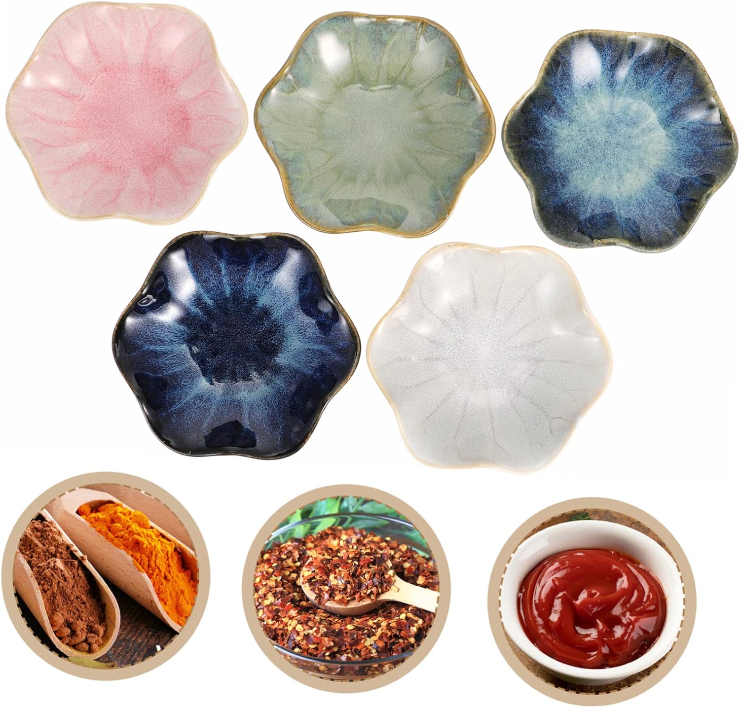 Ceramic Side Dish Plate Set 5 Pieces Lotus Leaf Shape
