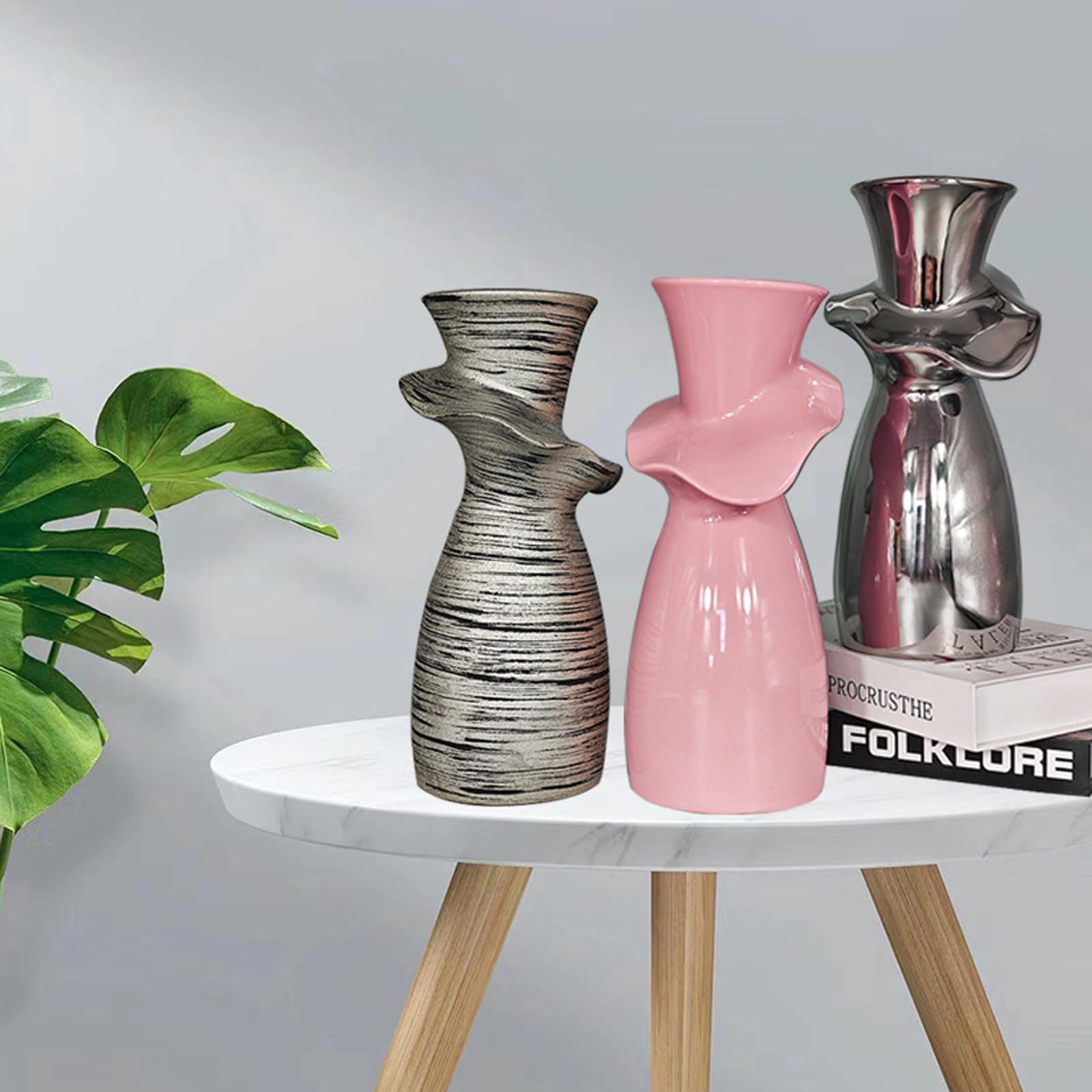 Ocynkowany ceramiczny wazon z płatkami Nadaje się do dekoracji stołu i półki, do kominka, sypialni, kuchni, stołu biurowego,Red