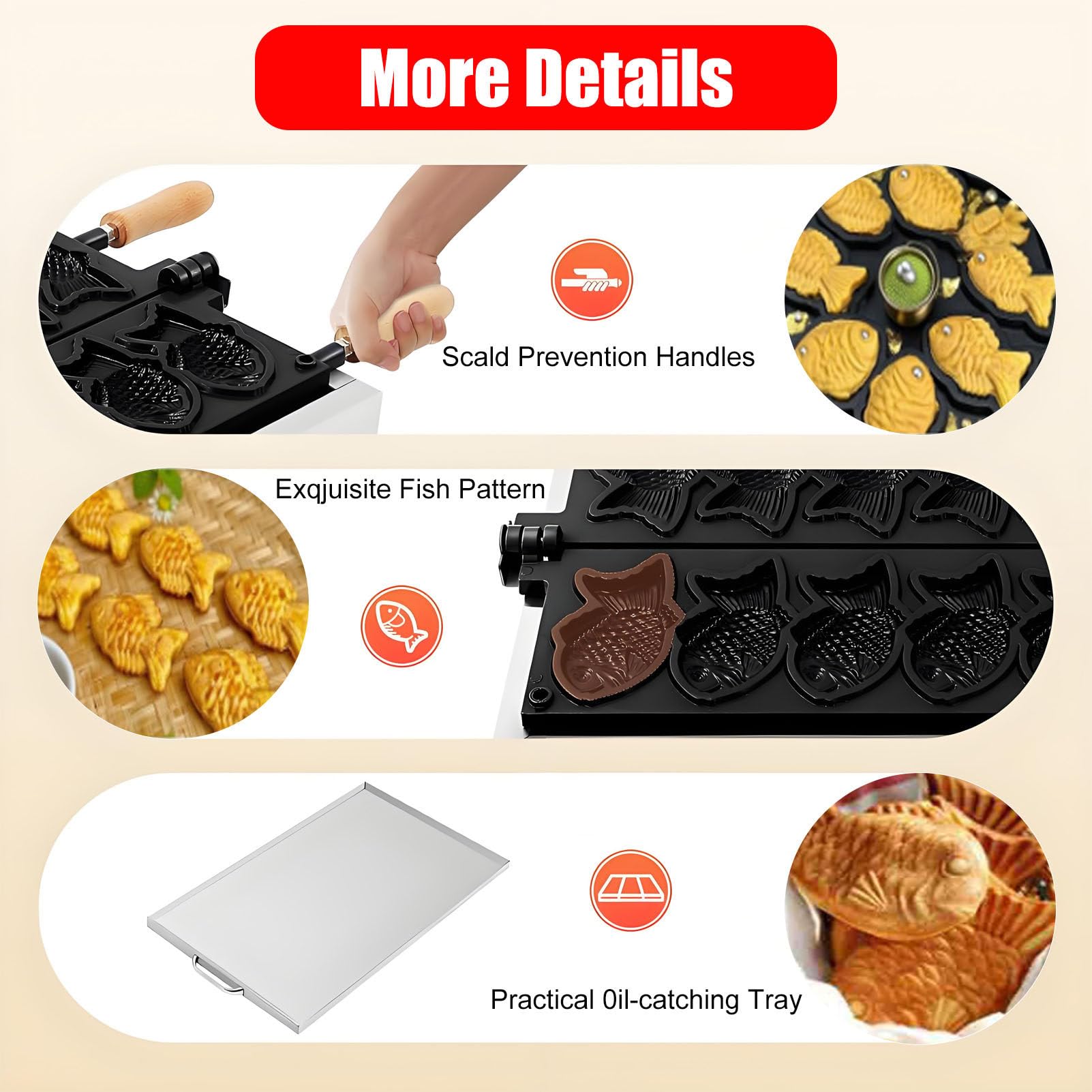 Gofrownica z rybą Taiyaki, 3000 W, 6 szt., komercyjna forma do pieczenia ryb Taiyaki, elektryczna, nieprzywierająca gofrownica dla rodzin, restauracji i sklepów spożywczych