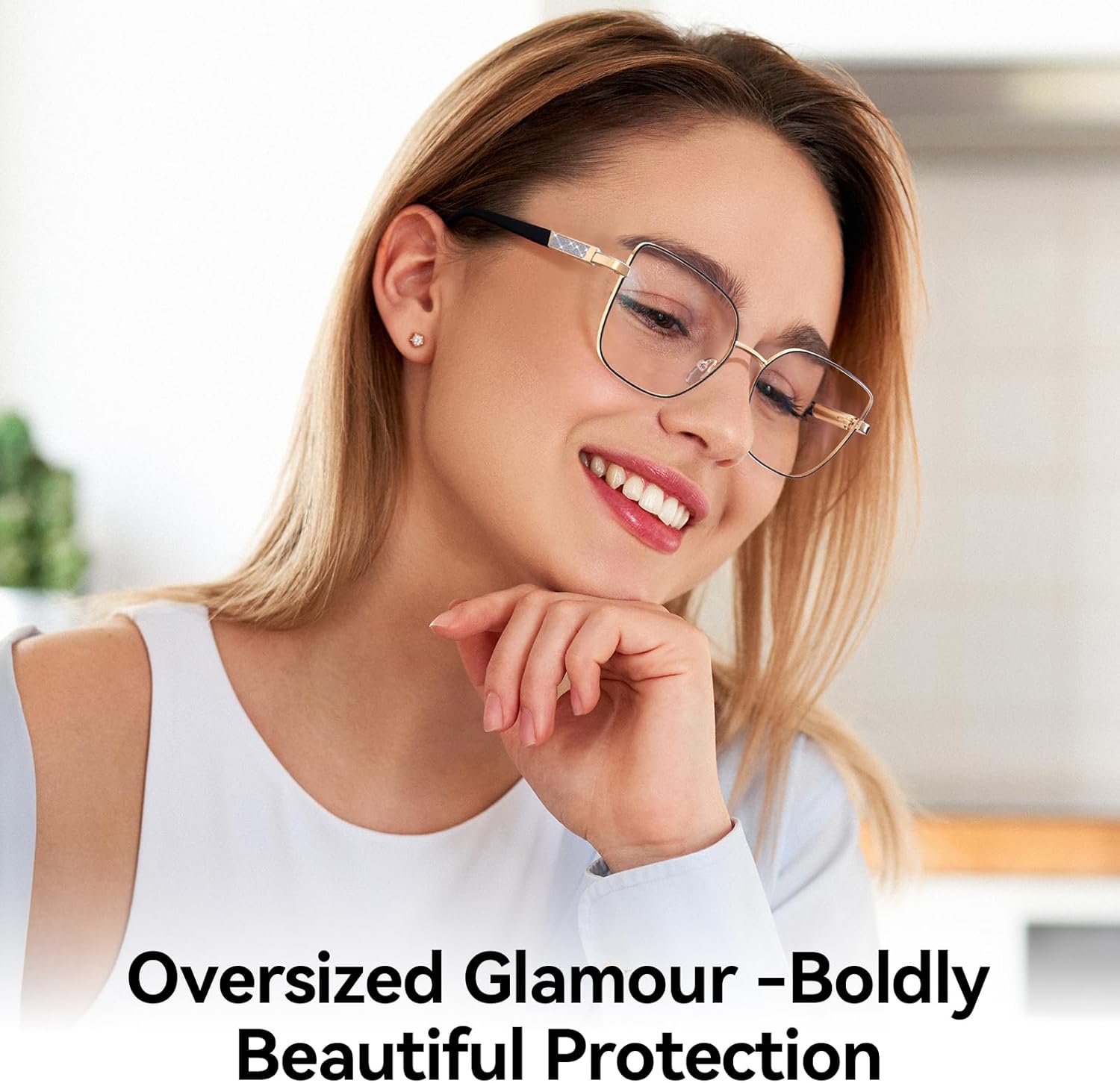 Dollger Blue Light Blocking Glasses for Women Trendy Oversized Computer Gaming Eyeglasses Cat Eye Metal Frame bluelight glasses Black