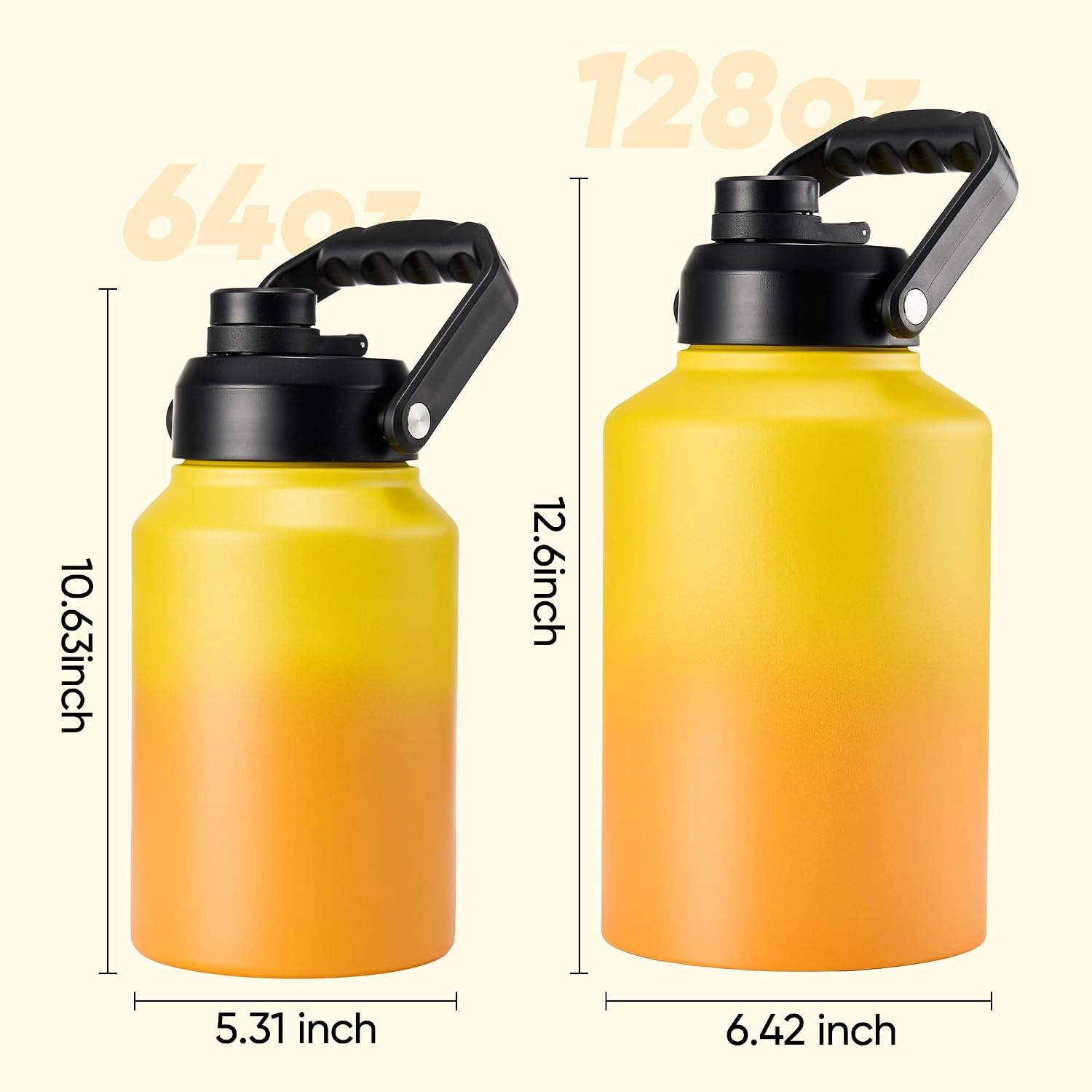 Fijinhom Insulated Gallon Jug, Large 128oz Stainless Steel Insulated Water Bottles with Handle, Leak proof, Double-Wall Vacuum Insulation for Construction Sites, Camping and Hiking, Orange