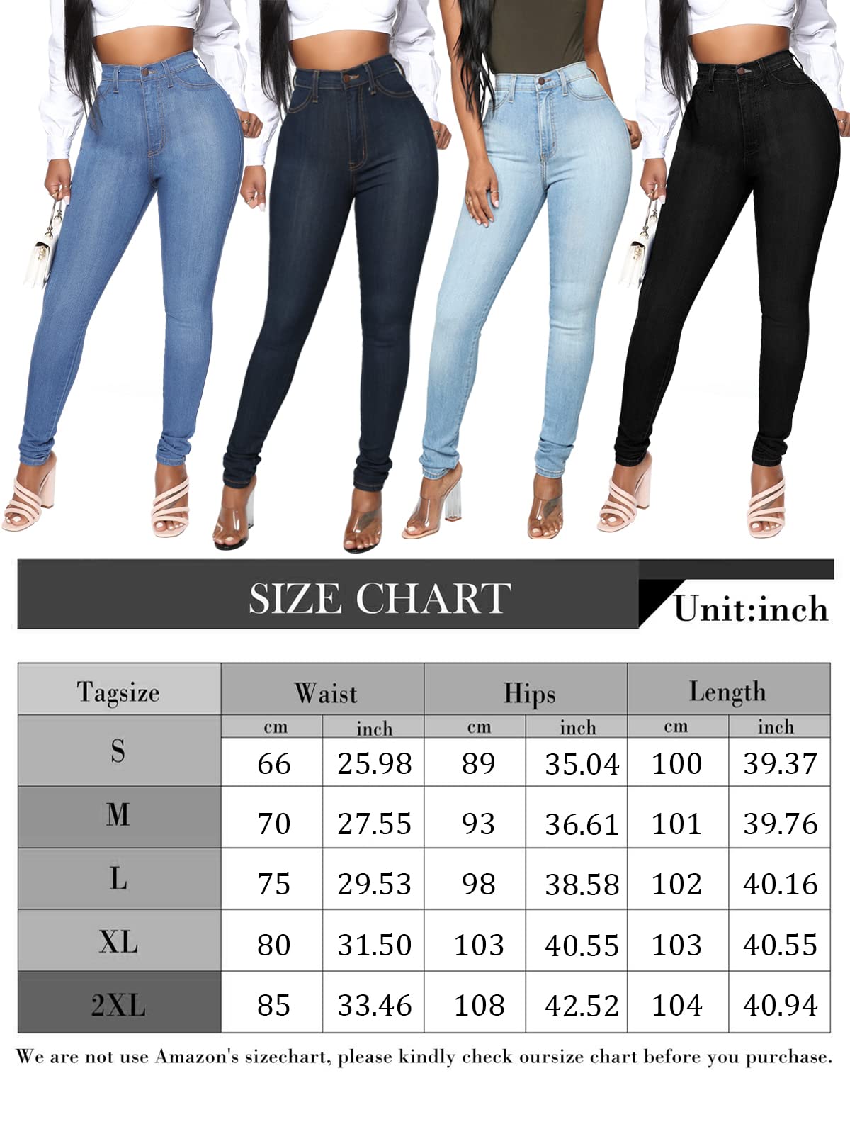 KUNMI - Vaqueros clásicos de cintura alta para mujer, ajustados, elásticos, con levantamiento de glúteos, pantalones vaqueros ajustados, Azul, Medium