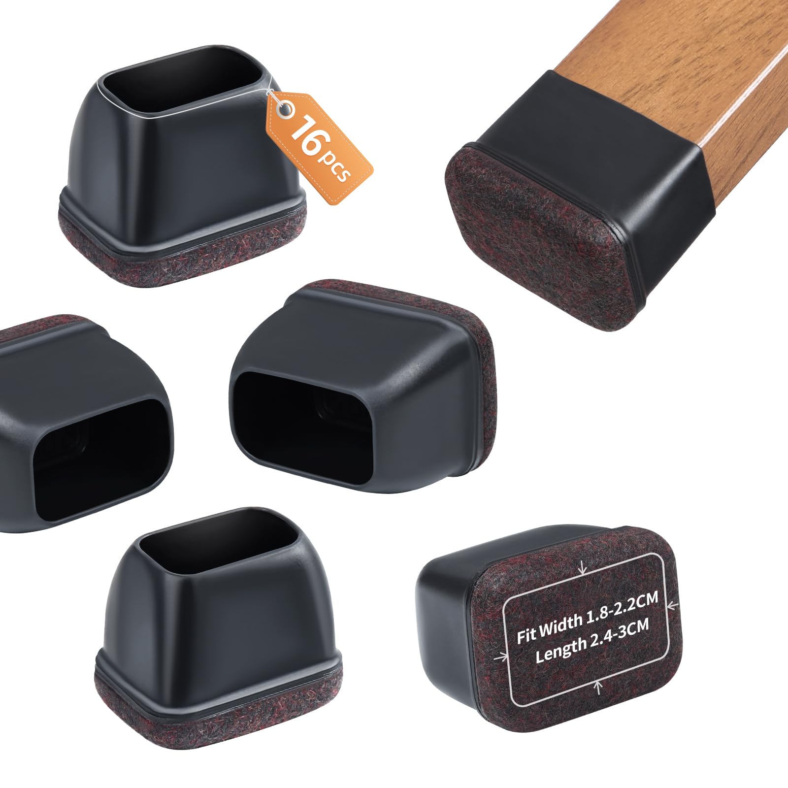 ZDDLOINP 16 Piezas Protector Patas Sillas, Tacos Sillas Patas Cuadradas, Negro Silicona Protector Patas Sillas con Fieltro Envuelto para Suelos De Madera Sin Ruido Sin Arañazos