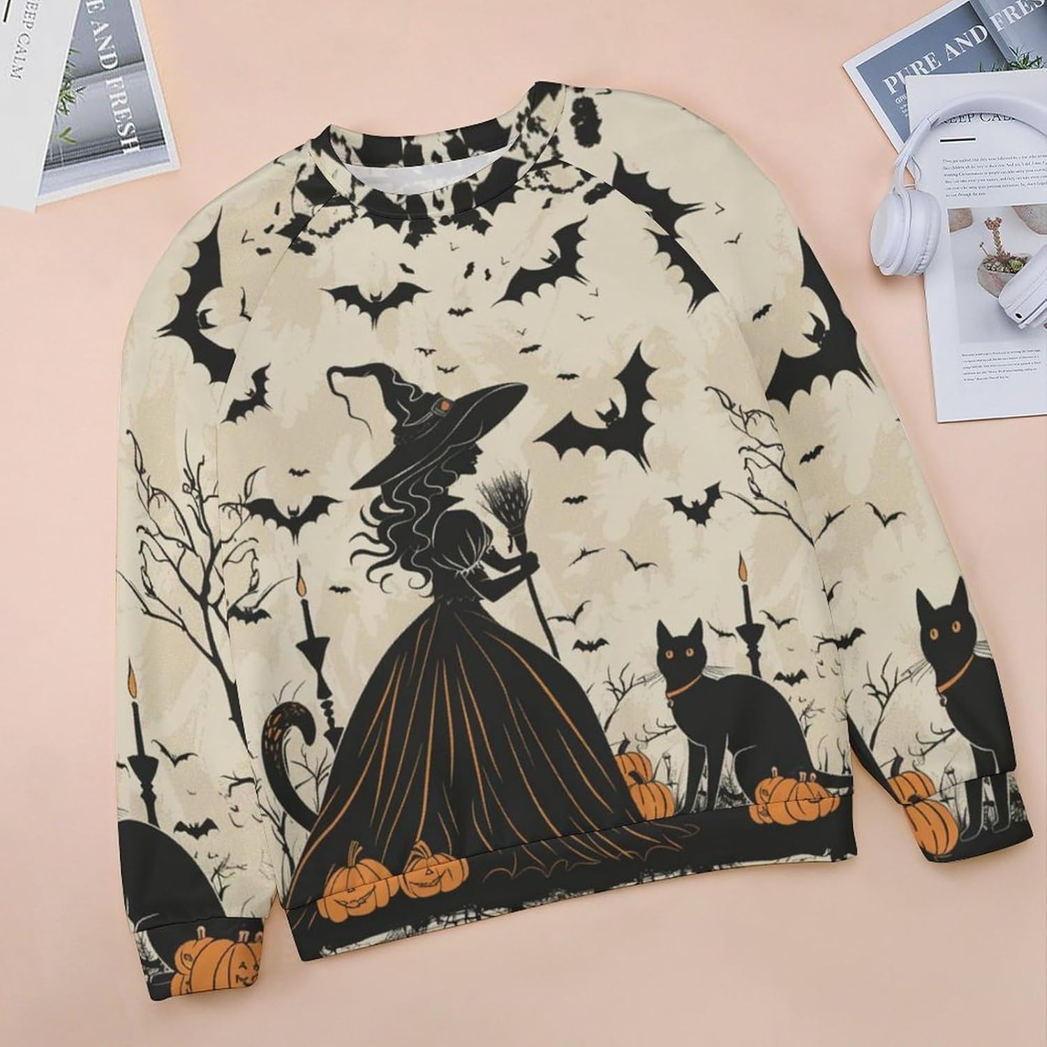 Halloween Sweatshirts for Women Funny and Spooky Print Crewneck Oversized Pullover Outdoor Lounge Fashion Sweater - Image 3