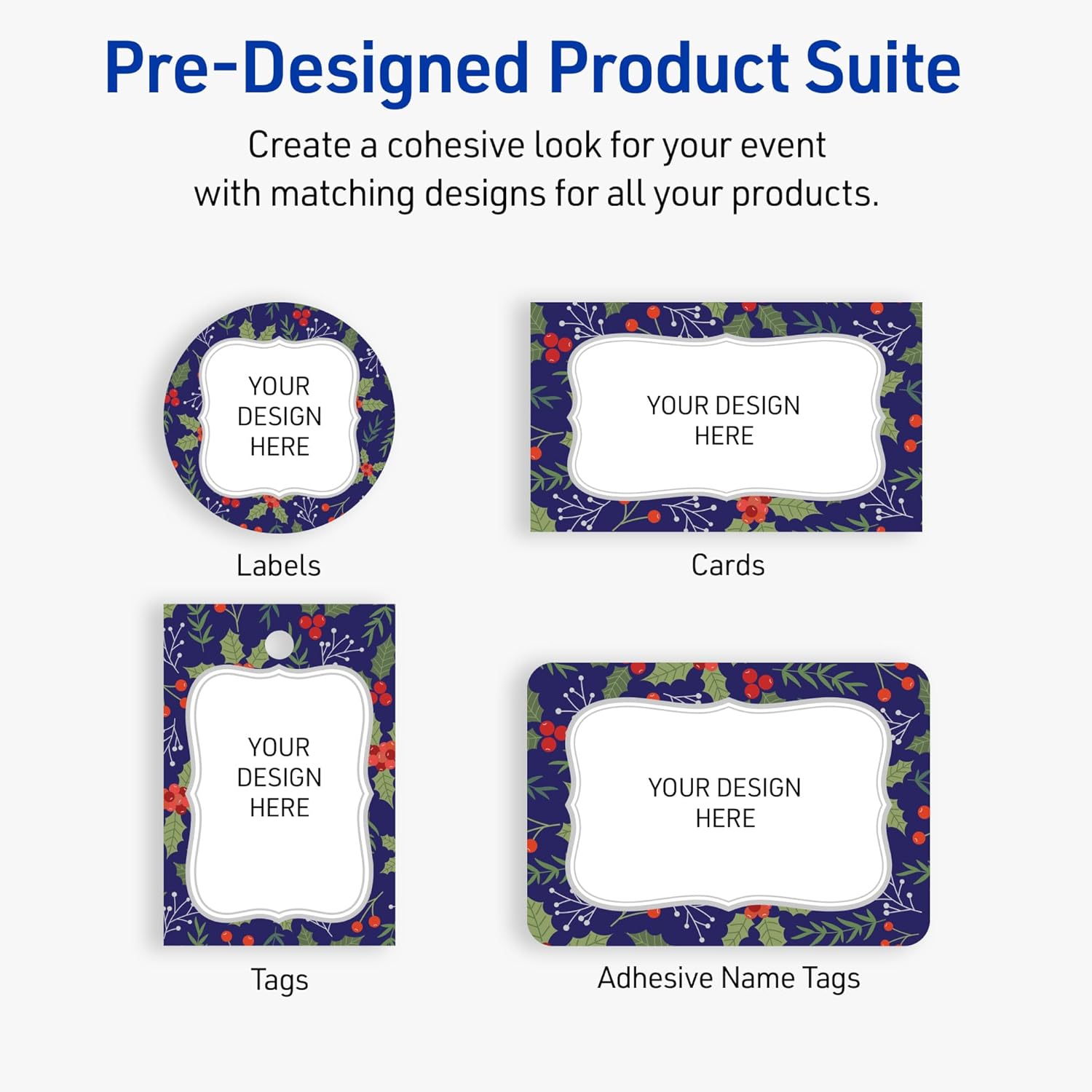 Avery Printable Adhesive Name Tags, 2-1/3" x 3-3/8", Matte White, Pre-Printed Navy Border/Metallic Silver Frame Design, Laser & Inkjet Compatible, 160 Total