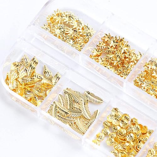 Miniatura 4 de Calcomanías de metal 3D para uñas, 12 formas, purpurina holográfica y lentejuelas, kit de suministros de arte dorado, caballito de mar, hojas,