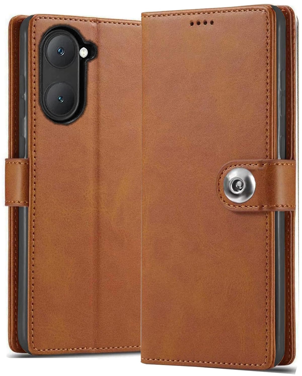 SHINESTAR Leather Finish Flip Back Cover for Vivo Y18 | Vivo Y18e | Vivo Y03 | Inside TPU & Inbuilt Stand| Stylish Button Magnetic Closure | Wallet Style Back Cover Case - Brown (B0D5WTKTR1) Amazon Price History, Amazon Price Tracker