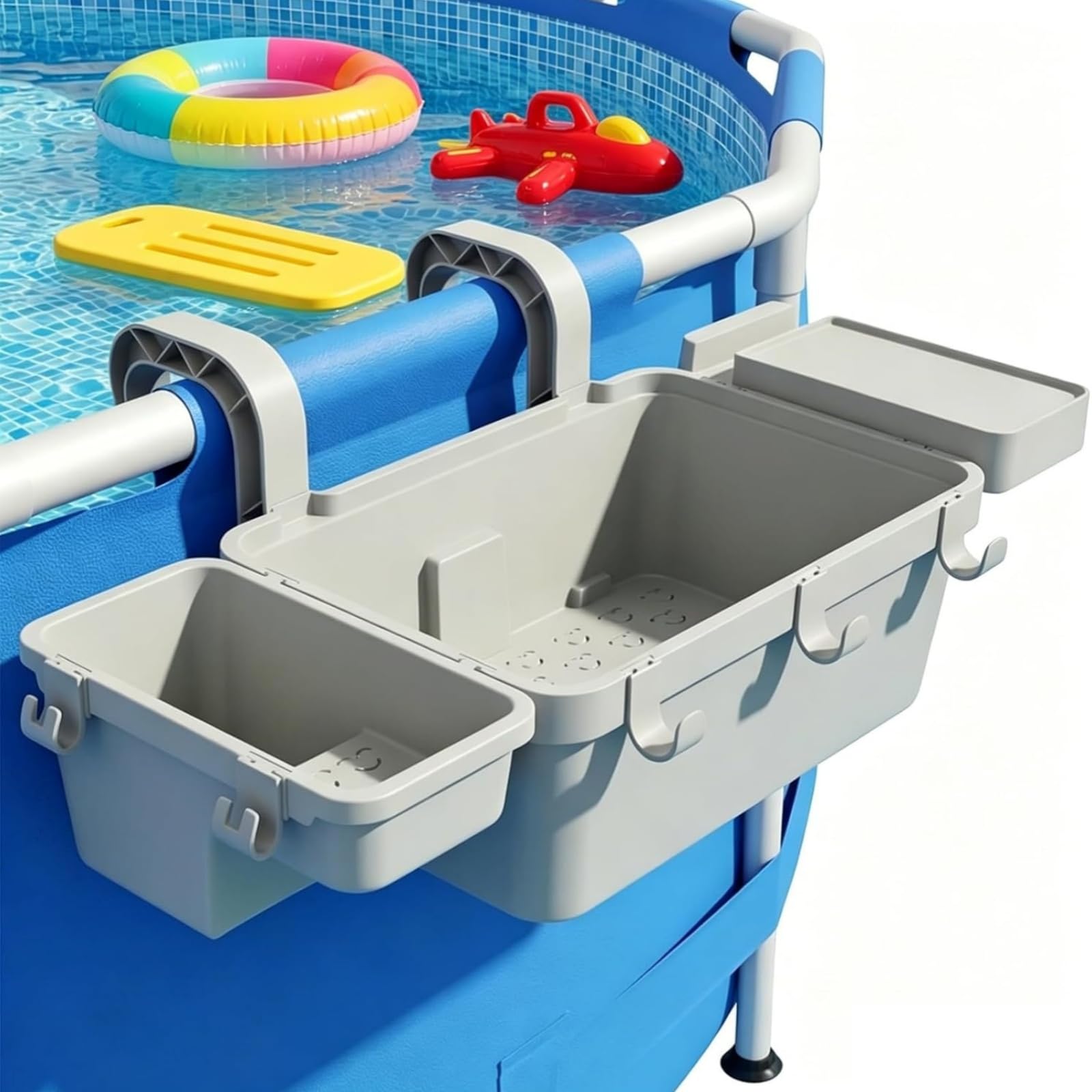 Panier De Piscine Suspendu, Panier De Rangement en PP, Durable avec Égouttage Rapide, Organisateur pour Piscine De Jardin Et Piscine en Acier (Gris)