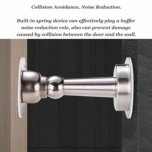 Miniatura 5 de Paquete de 2 topes de puerta, tope magnético de puerta, soporte de acero inoxidable cepillado, tope de puerta sin taladro, con cinta autoadhesiva y