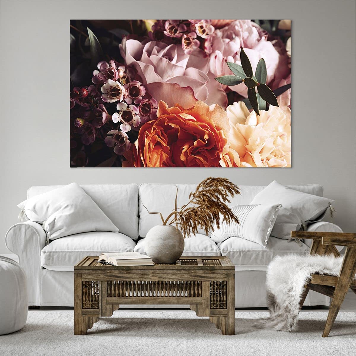 Tableau Toile Moderne 120x80cm - Déco Murale Abstrait Or Et Rose | Impression Premium Pour Salon Chambre