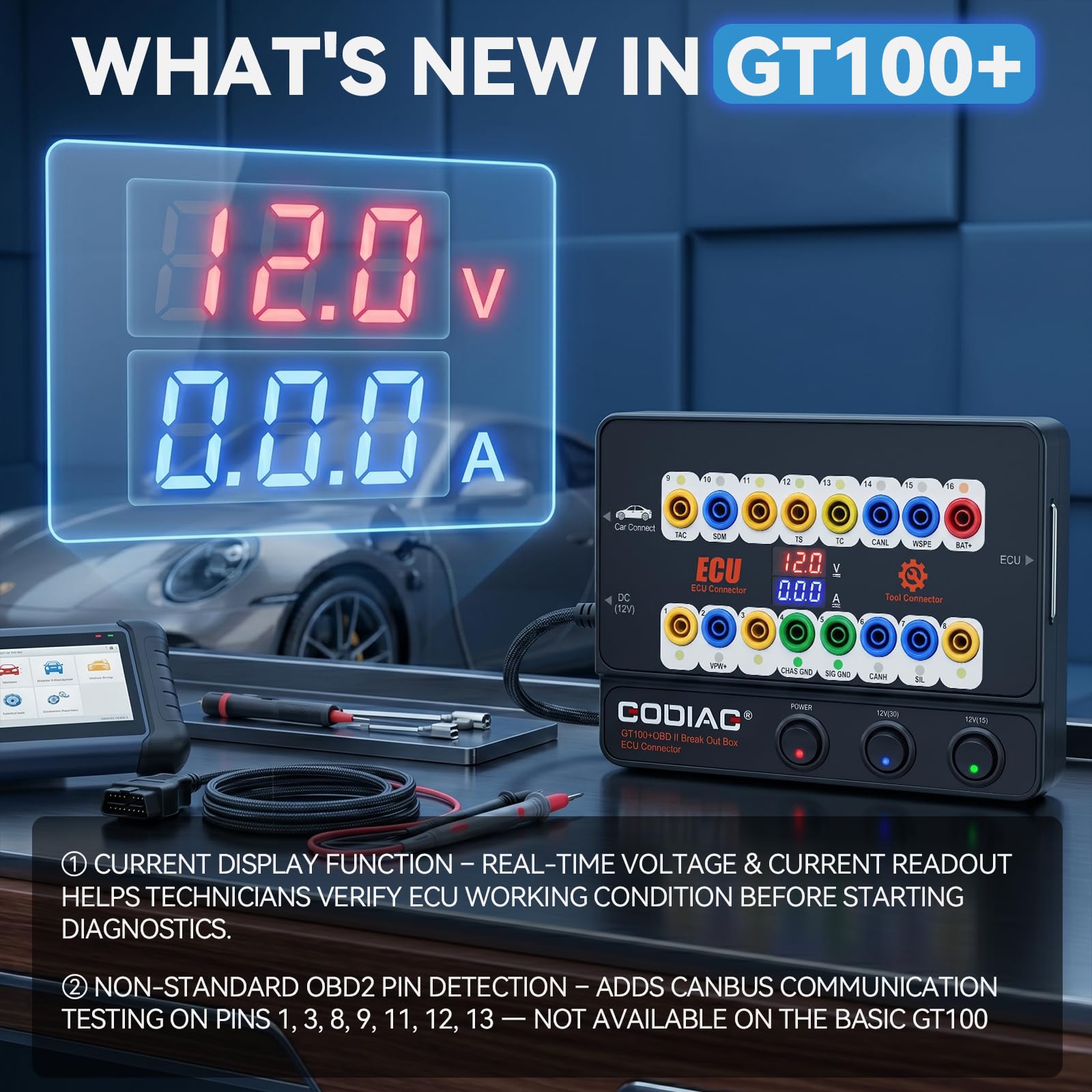 GODIAG GT100+ OBD2 Boîtier de dérivation 16 broches pour automobile ECU Outil de diagnostic pour test de banc et test de signal Canbus/K-LINE