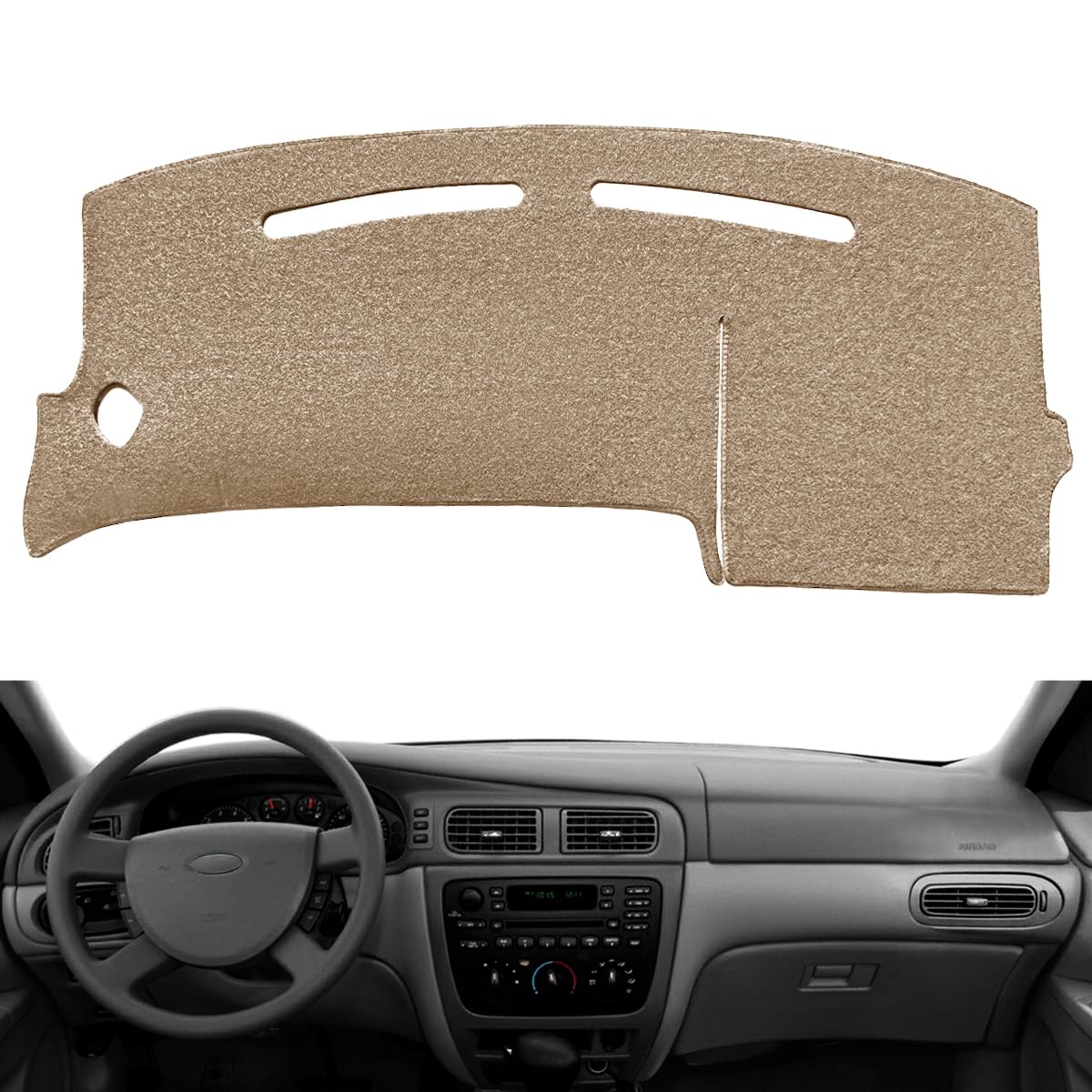 Dash Cover Mat Custom Fit for Ford Taurus/Mercury Sable Without Sensor Cutout,Dashboard Pad Cap Carpet Protector K221 (Beige)