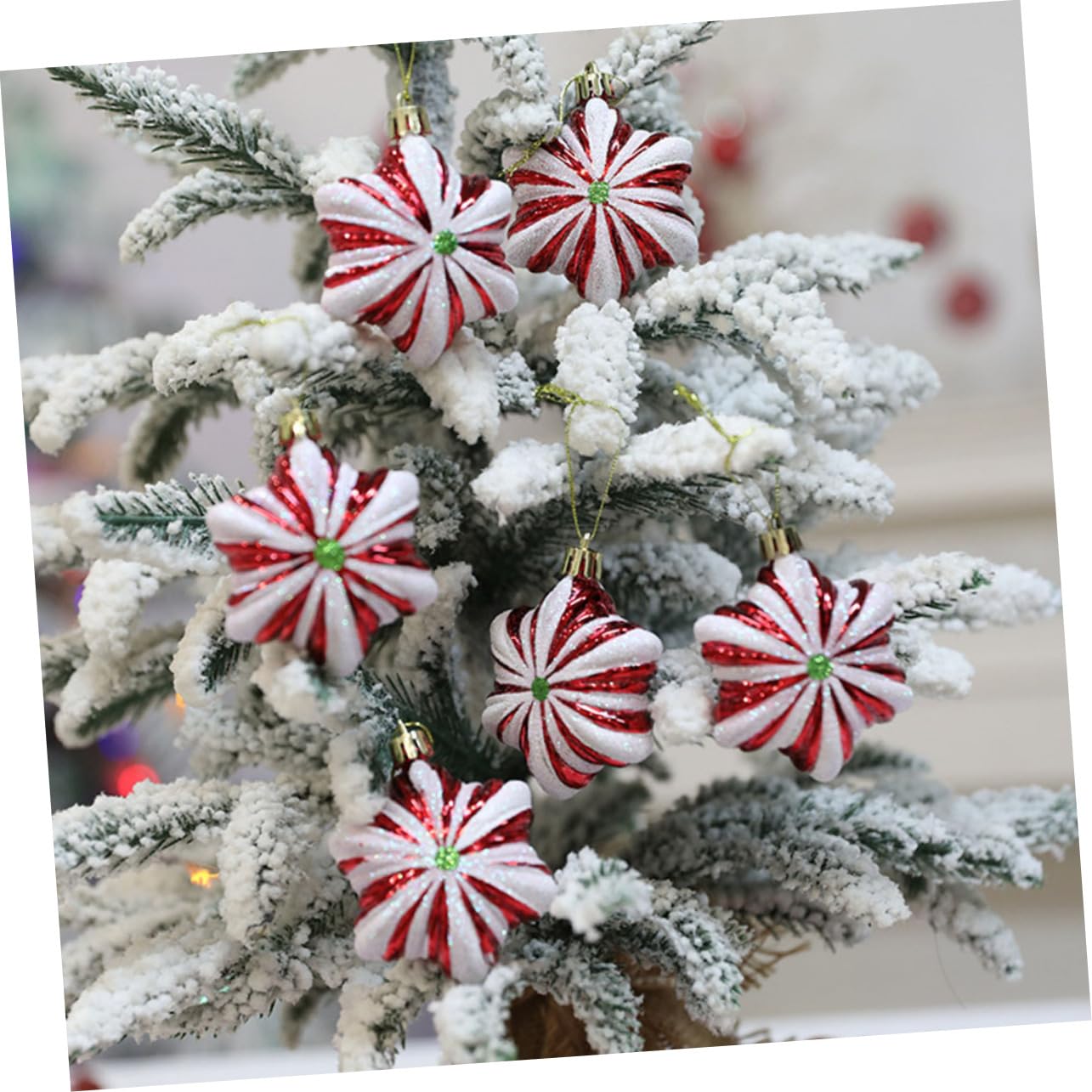 SOLUSTRE 4 Set Ciondolo Stella Esagonale Natale Mini Ornamenti Per Alberi Forme Ornamenti Stellari Neve Artificiale Decorazioni Ufficio Decori Sospesi Ciondolo Natalizio Plastica 6 Pezzi*4