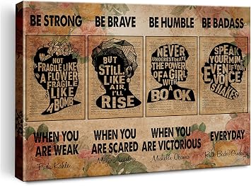 Retro Feminist Print Canvas Wall Art Home Decor Be Strong Not Fragile Like a Flower Painting 12x15 Canvas Poster Framed Ready to Women Gift