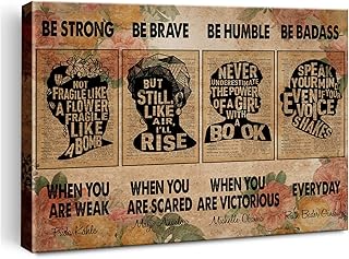 Retro Feminist Print Canvas Wall Art Home Decor Be Strong Not Fragile Like a Flower Painting 12x15 Canvas Poster Framed Ready to Women Gift