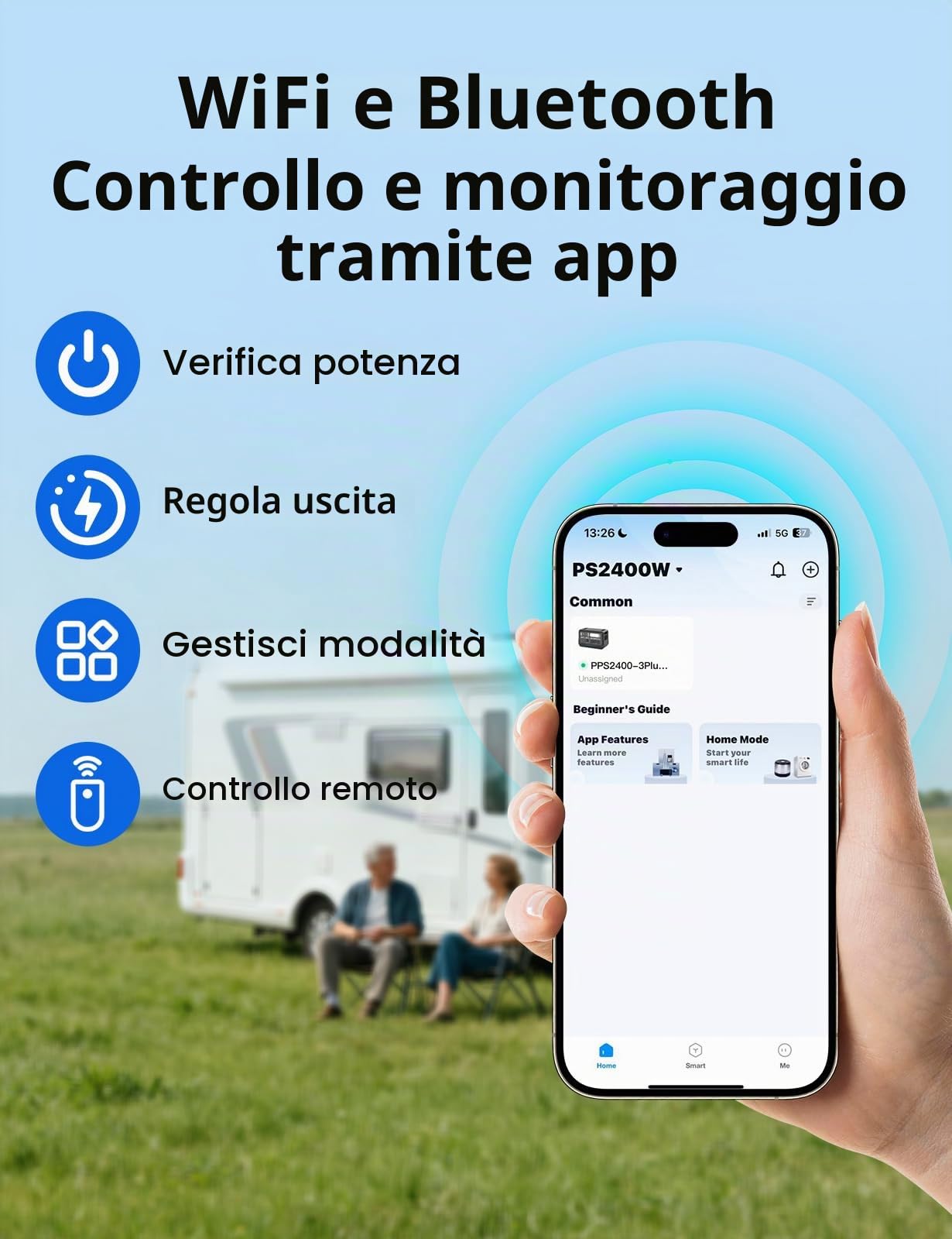 ECO-WORTHY Generatore Elettrico Solare Portatile 2400W, 2048Wh LiFePO4 Batteria 10 Porte, Potenza di Picco 4800W, WIFI e Funzione Bluetooth, Adatto per Camper, Campeggio e Emergenze a Casa