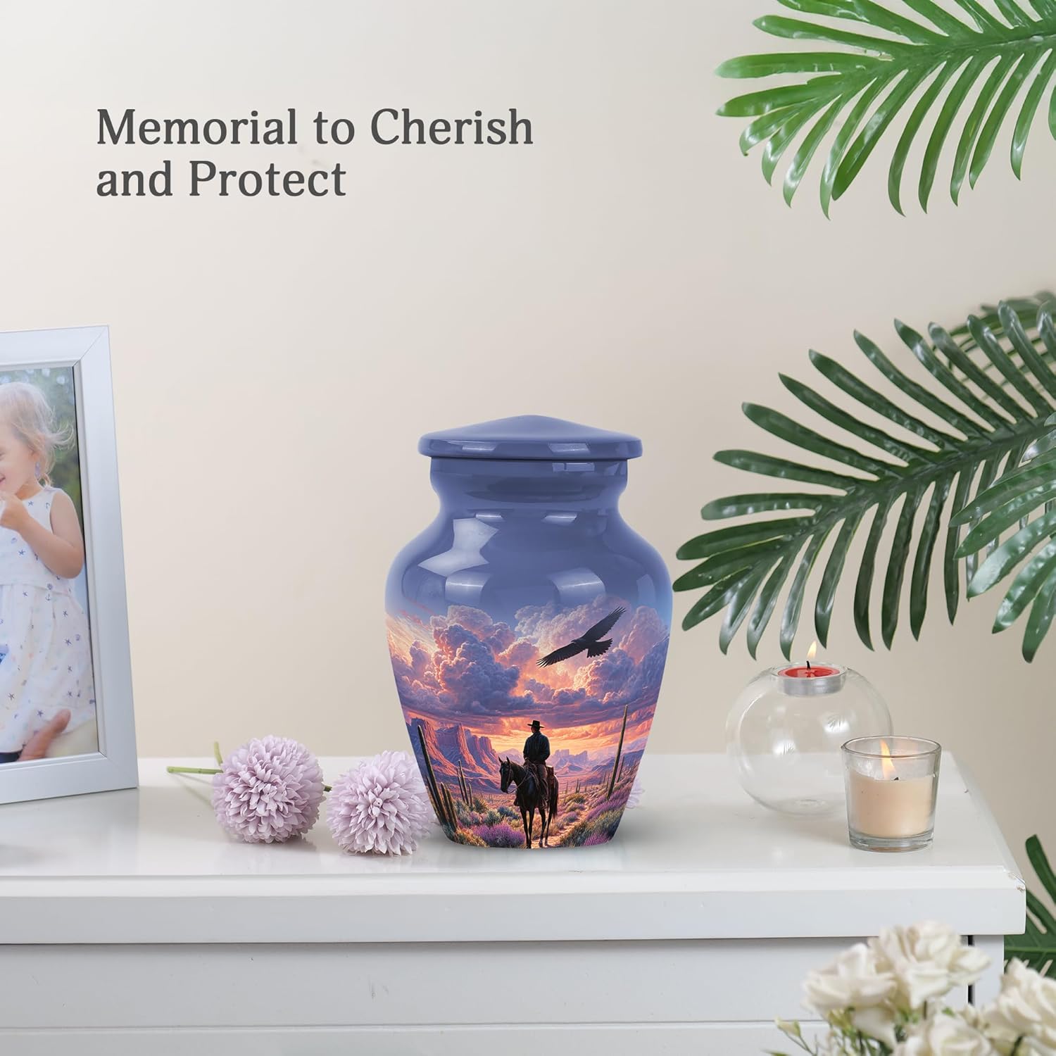 Cowboy Urn - Small Urn for Ashes Adult Male - Horse Urns for Human Ashes - Mini Urns - 3 Inches - Pack of 1