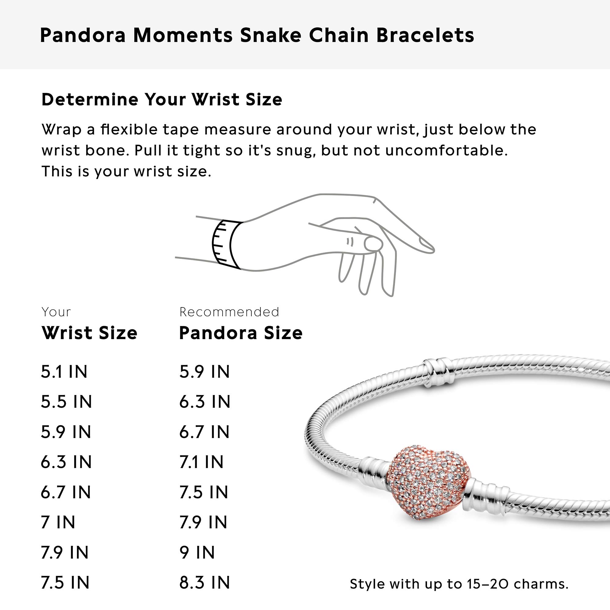 Pandora Moments 590727CZ bransoletka z ogniwami węża, z zapięciem w kształcie serca, ze srebra wysokiej próby, z cyrkoniami, kompatybilna z bransoletkami Pandora Moments, Srebro szterlingowe