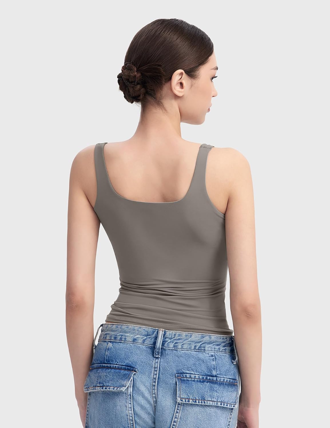 PUMIEY Women's Square Neck Tank Top Sleeveless Double Lined Basic Tops Sharp Collection thumbnail