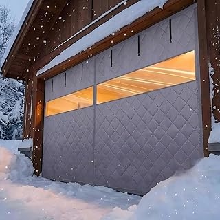 Winter Garage Door Screen with Window, Magnetic Self Closing Insulation Kit, Thermal Insulated Door Curtain, Thickened Cotton Soundproof Blanket, Weatherproof Oxford Cover(Gray,11x7FT)