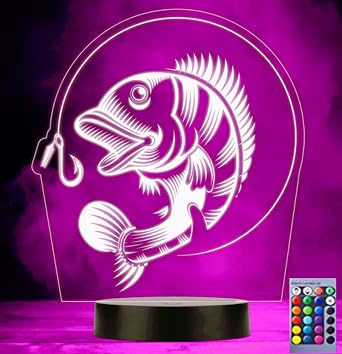 3D Fishing Fish Night Light Optical Illusion Led Lamp 16 Colors Changing Birthday Xmas Gift for Boys and Girls Kids Children Room Decor