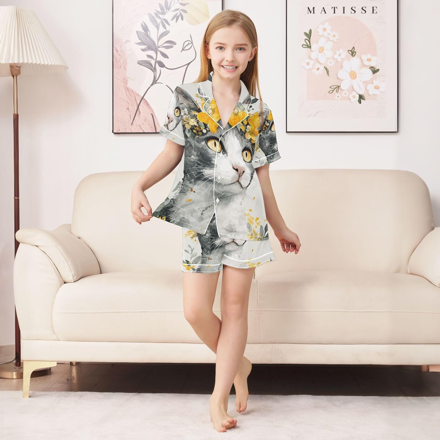 Silk Pajamas Sets Soft Satin 2 Piece Pjs Set Short Sleeve Sleepwear Nightwear