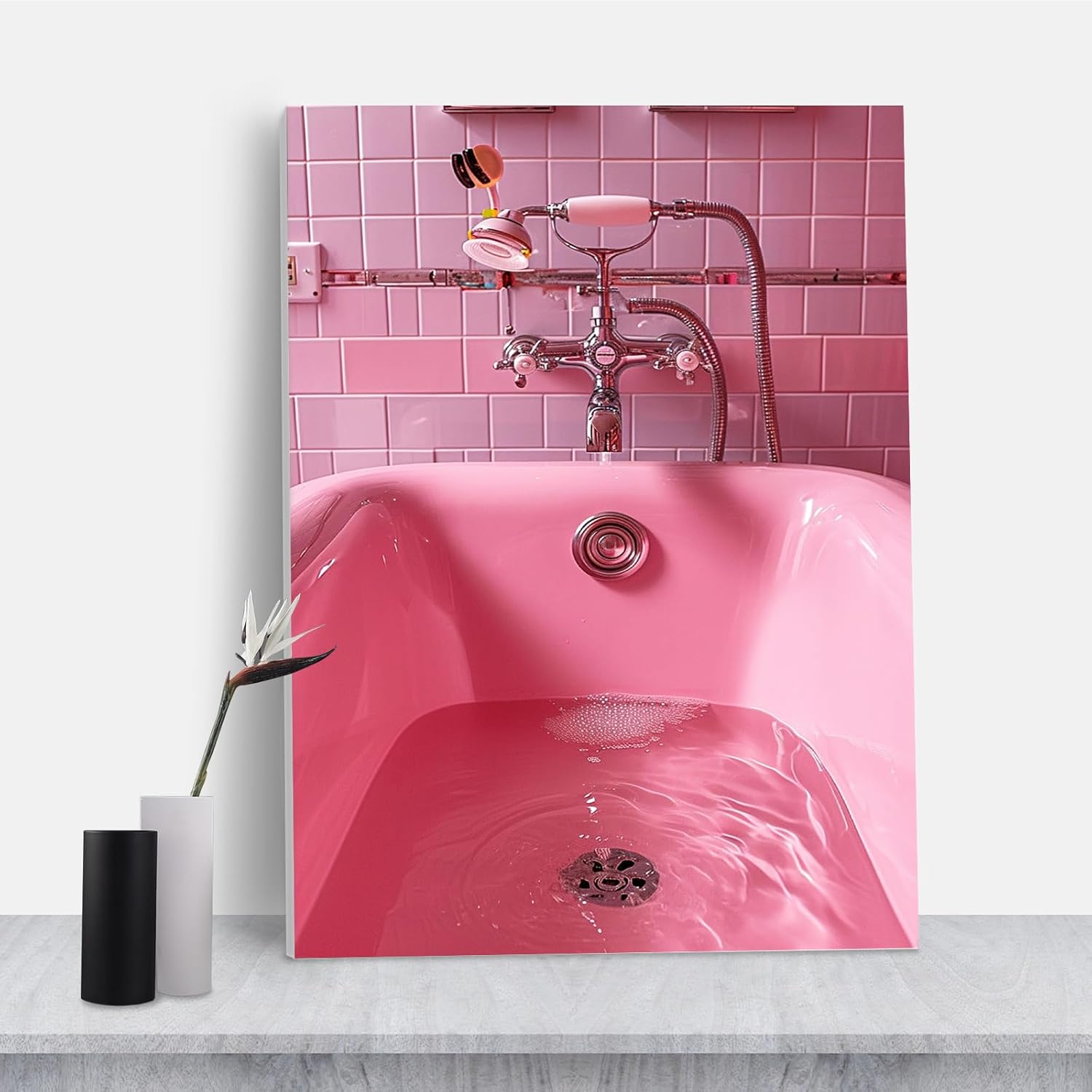 Amazon.com: Rustic Bathroom Decor,Home Decor Bathroom,Pink Retro Tub ...