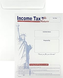 100 Cashier Depot Income Tax Return Envelope for Customers, 9" x 12", Lady Liberty Design, Sturdy 28lb. White Paper, 100 Envelopes