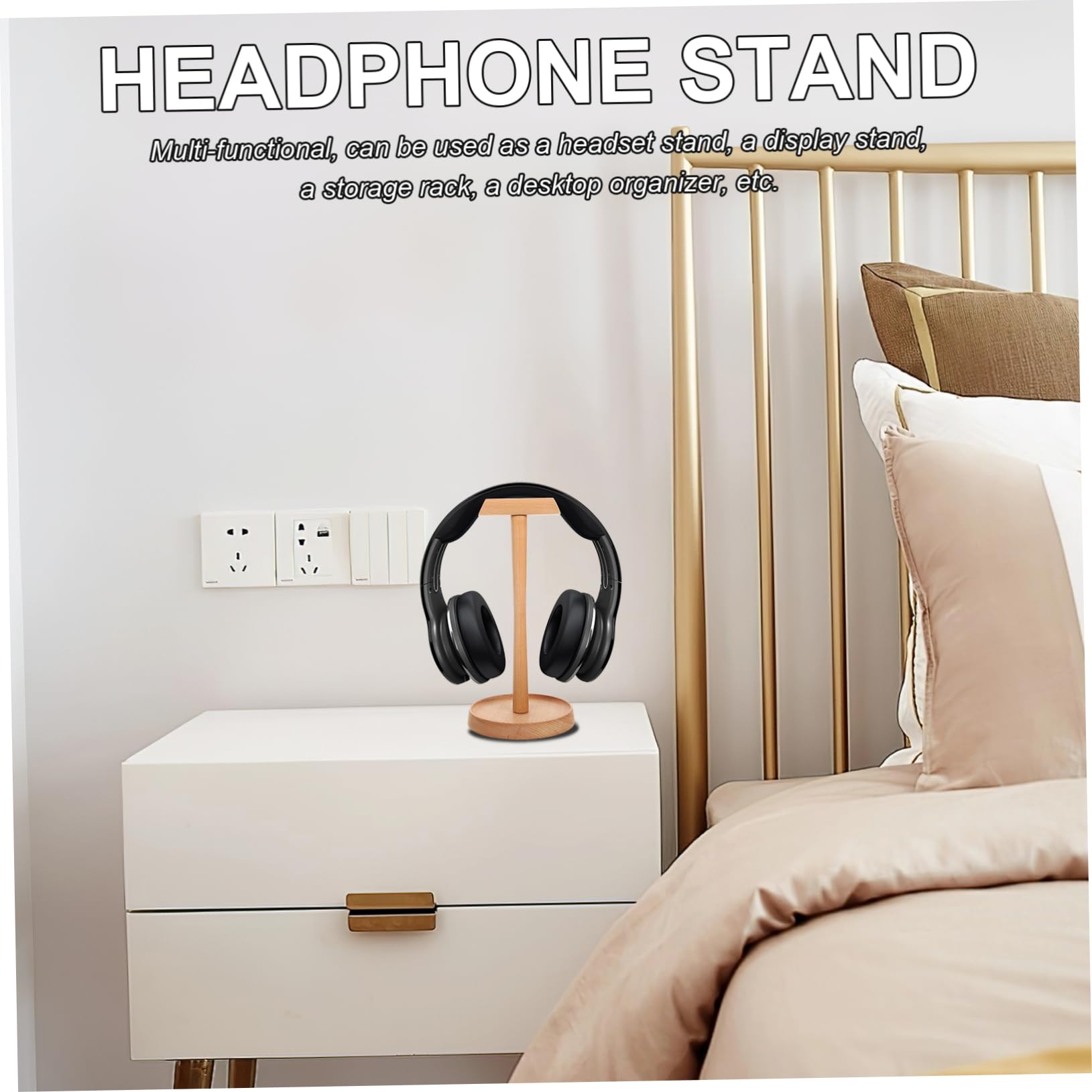 Uonlytech Supporto in Legno per Cuffie da Tavolo Base Stabile per Organizzazione e Protezione