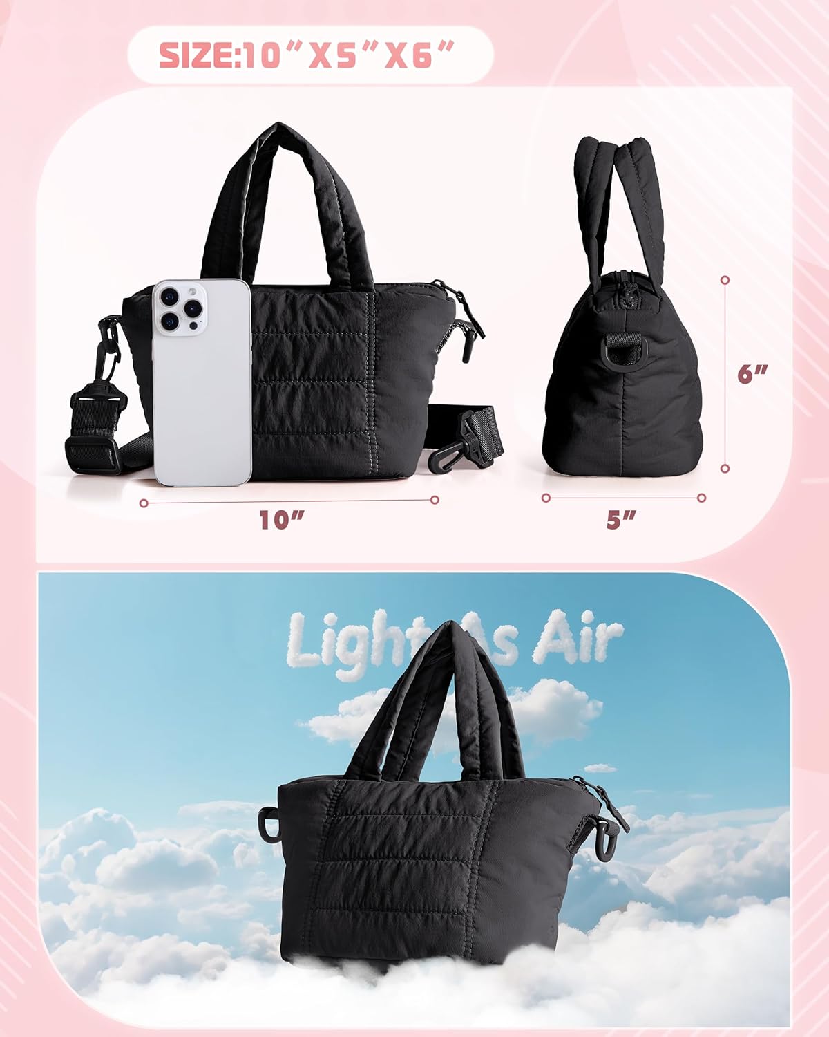 Mini Puffer Crossbody Bag for Women with RFID Blocking Pocket, Small Quilted Crossbody Purse with Handles - Image 6