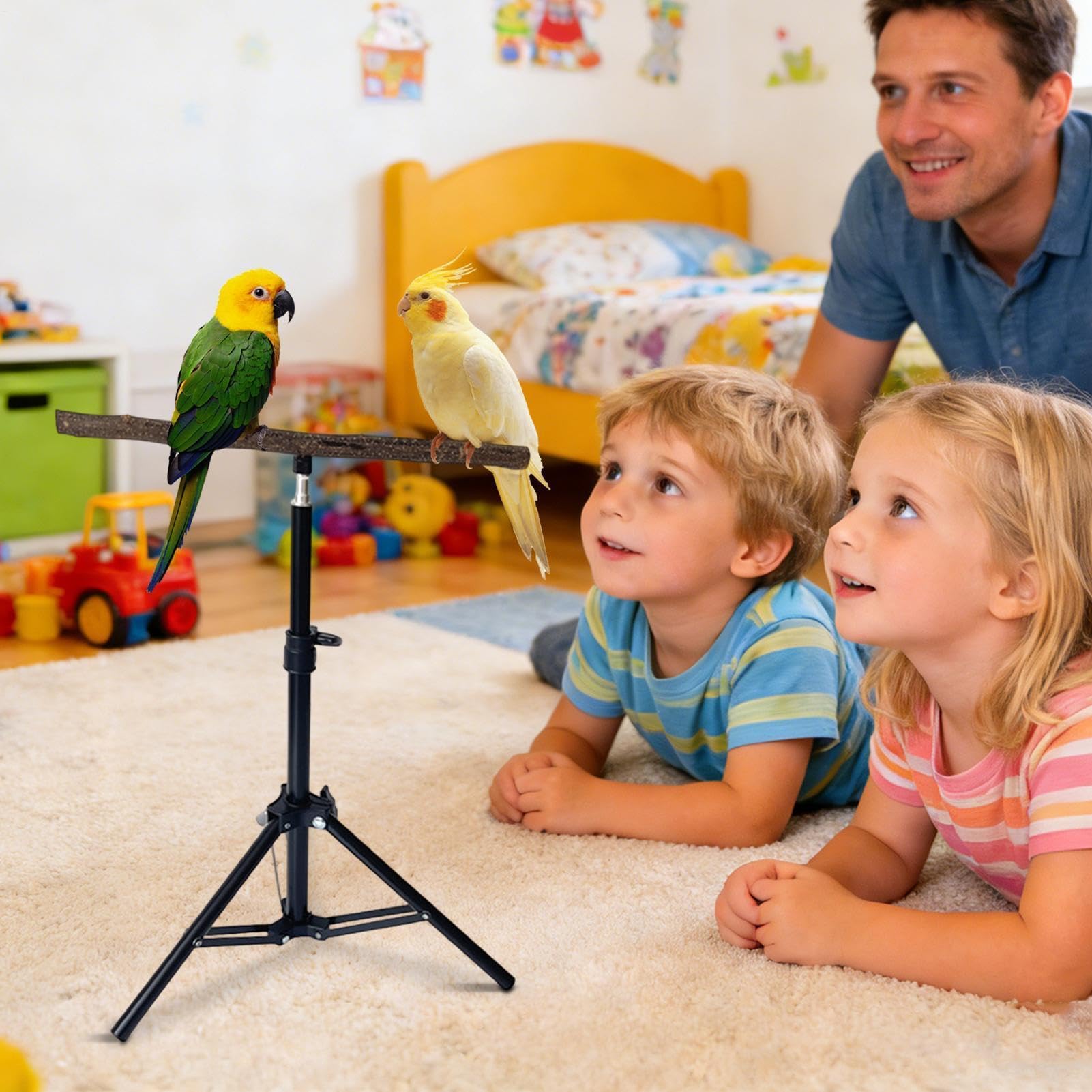 Soporte Para Pájaros: Hábitat De Perca Con Base De Trípode De 60 Cm, Estructura De Juego De Entrenamiento Compacta, Estación De Ejercicio Portátil Para Pájaros | Kit De Configuración De Actividades Pa