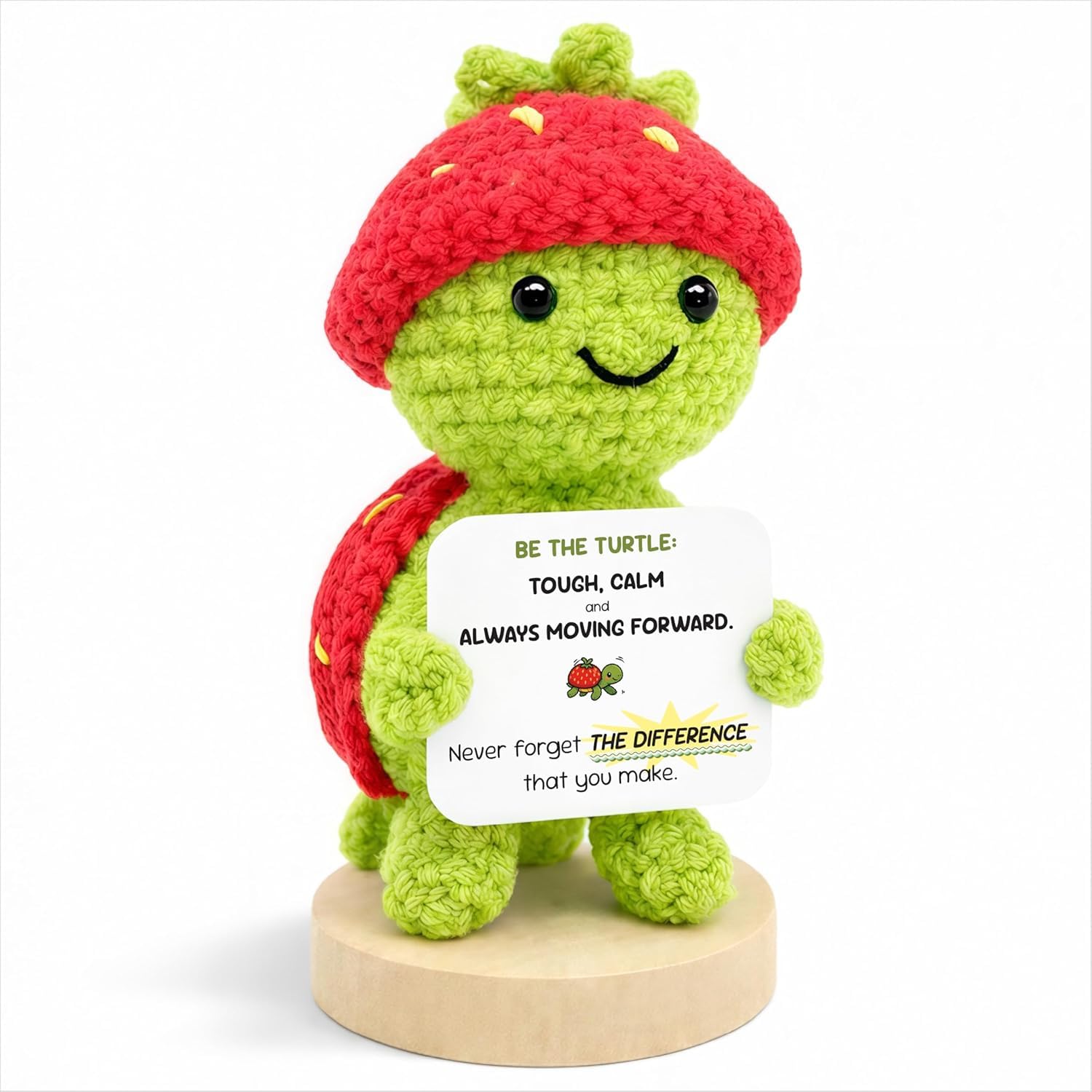 ALUNME Handmade Strawberry Turtle Crochet Doll, Positive Themed Gift for Teen Girls, Graduation & Employee Appreciation