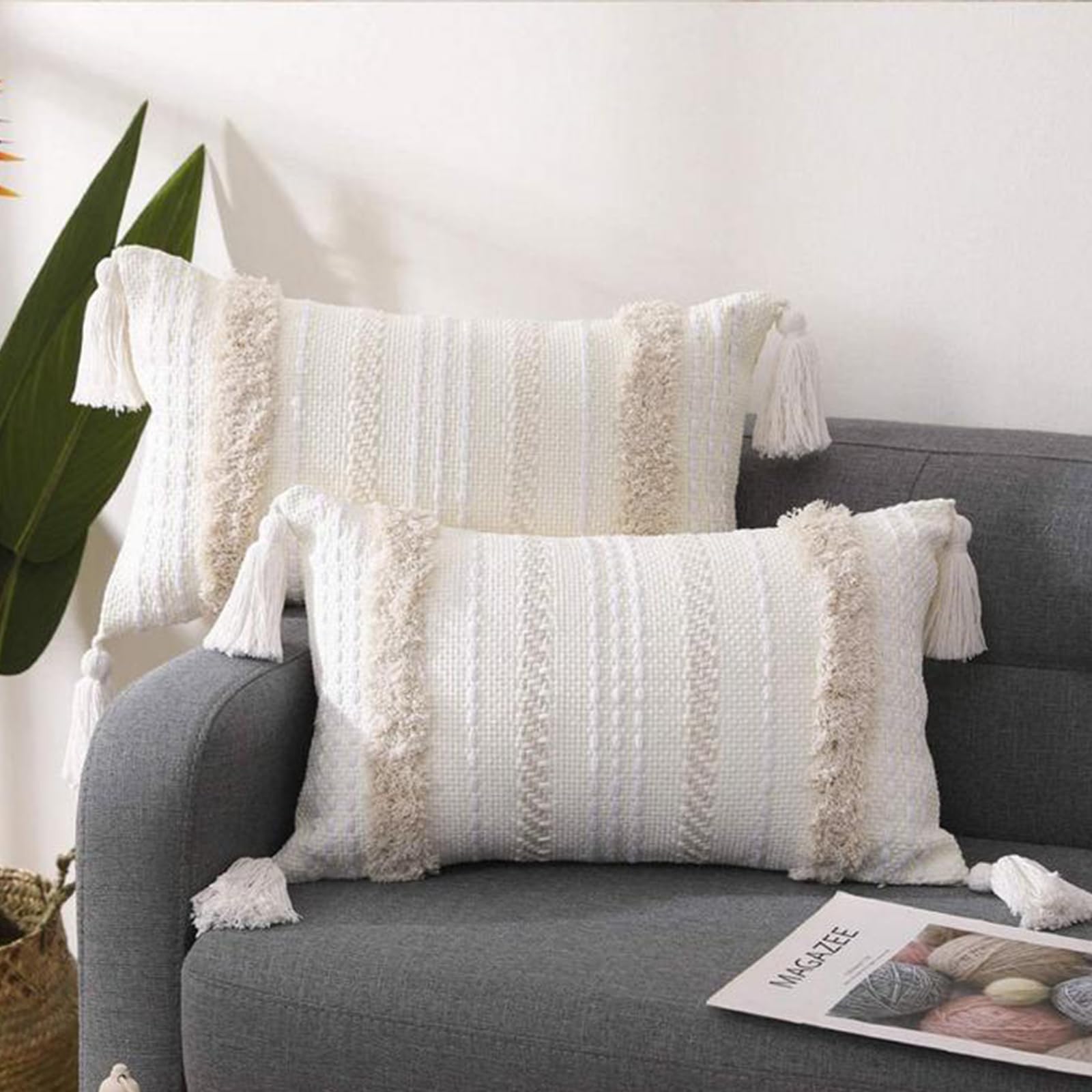 Set di 2 federe decorative per cuscini in morbido velluto, 45 x 45 cm, stile rustico, con bordo cucito, per divano, letto, arredamento per la casa | Leroy Merlin