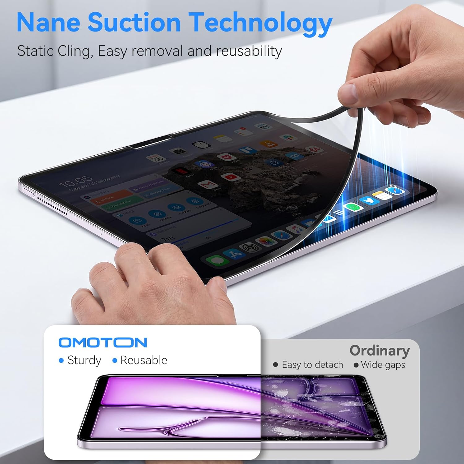 OMOTON Removable Privacy Screen Protector for iPad Air 11 inch M4 M3 M2 image 5